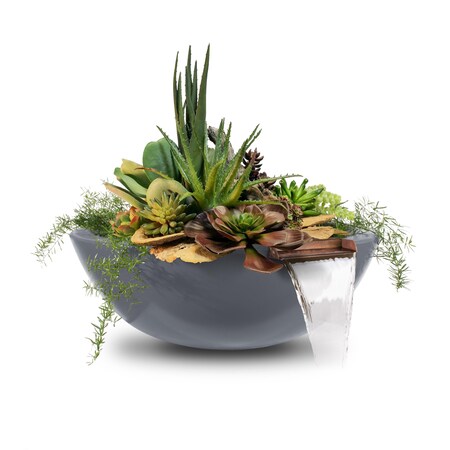 The Outdoor Plus 33 Round Sedona Planter & Water Bowl - GFRC Concrete - Gray - OPT-33RPW-GRY